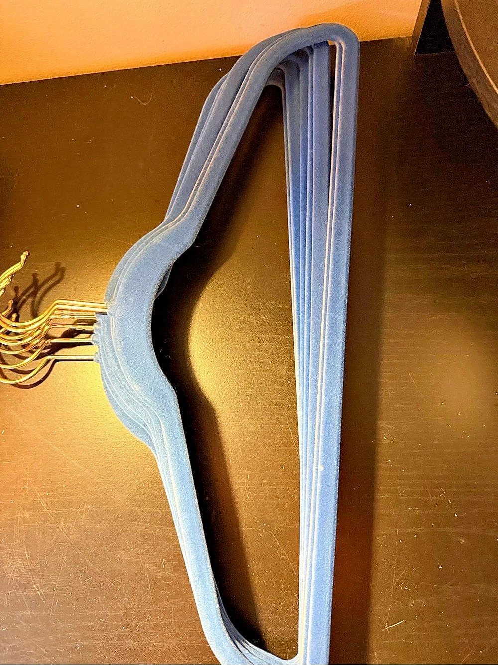Blue Velvet Hangers Gold-Tone Hooks